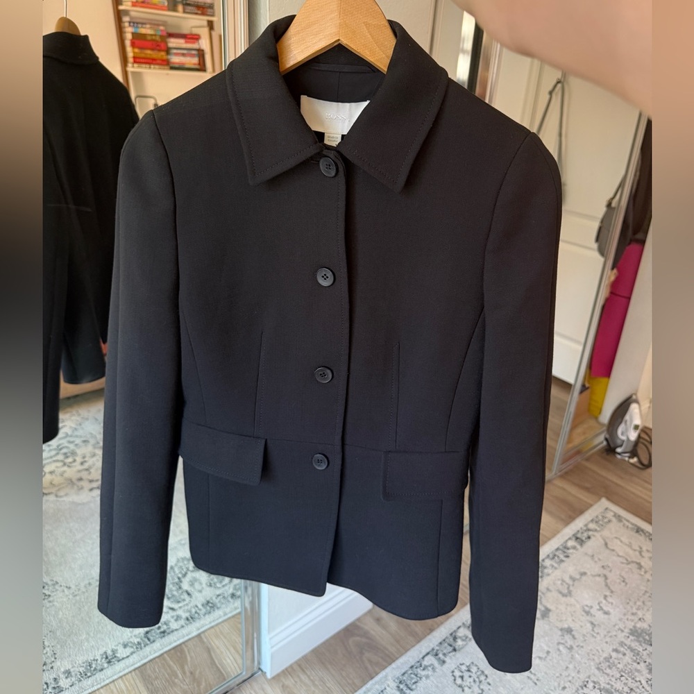 Hugo Boss Black Wool Blend Suit Blazer Caroline Bessette Kennedy style US 4